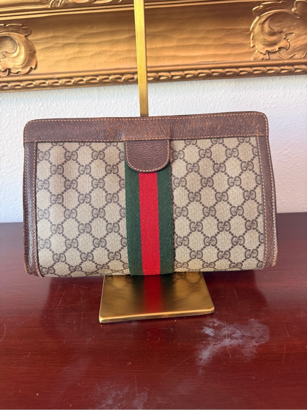 Gucci Beige GG Supreme Canvas Clutch